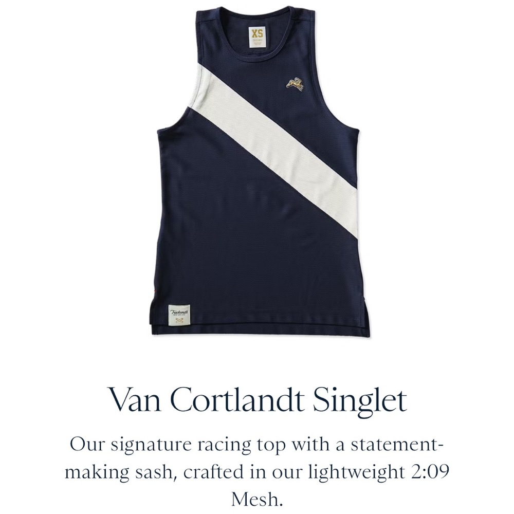 Tracksmith van cortlandt race tank. Navy. S.